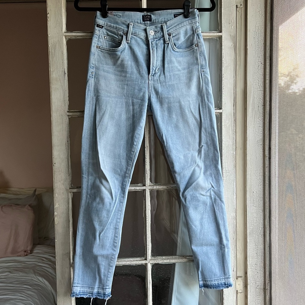 Citizens of Humanity Cotton Blend Light Blue Rocket Crop High Rise Skinny Jeans